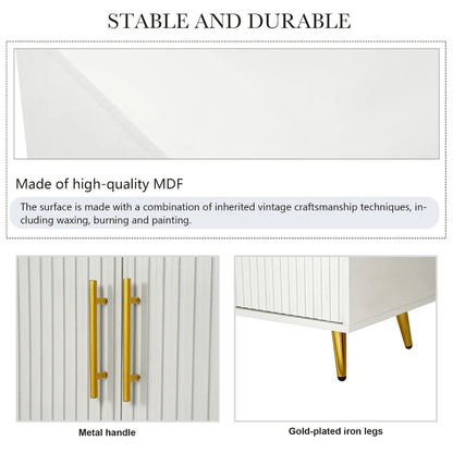 Wood Tv Stand With Storage Cabinet & Adjustable Shelves