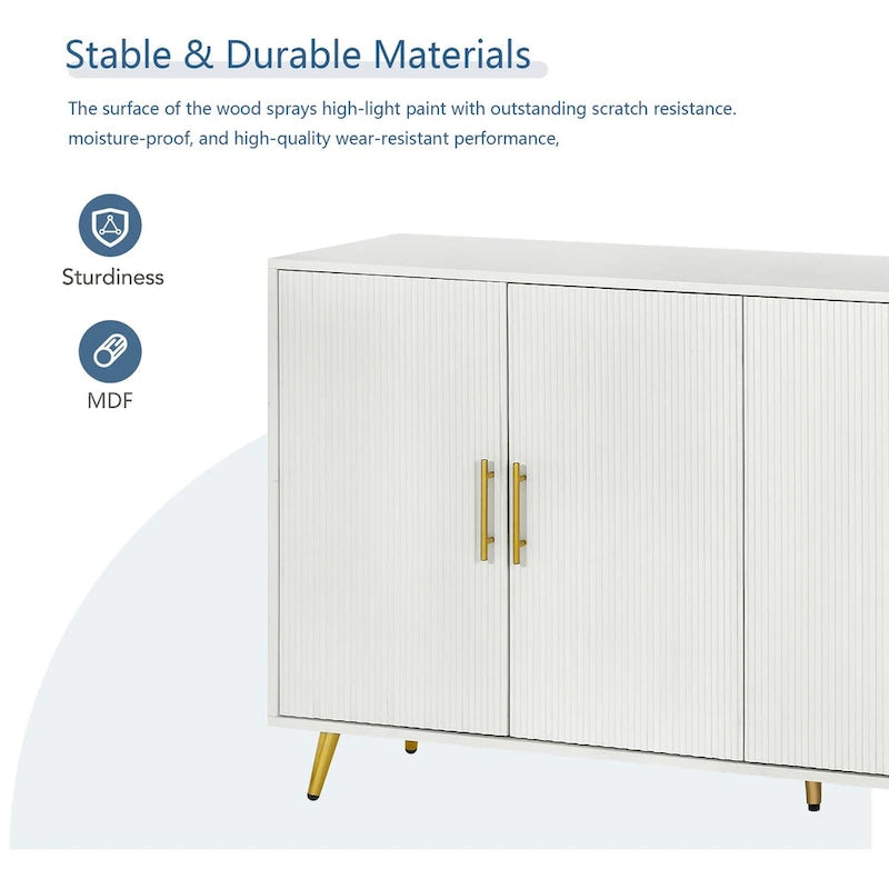 Wood Tv Stand With Storage Cabinet & Adjustable Shelves