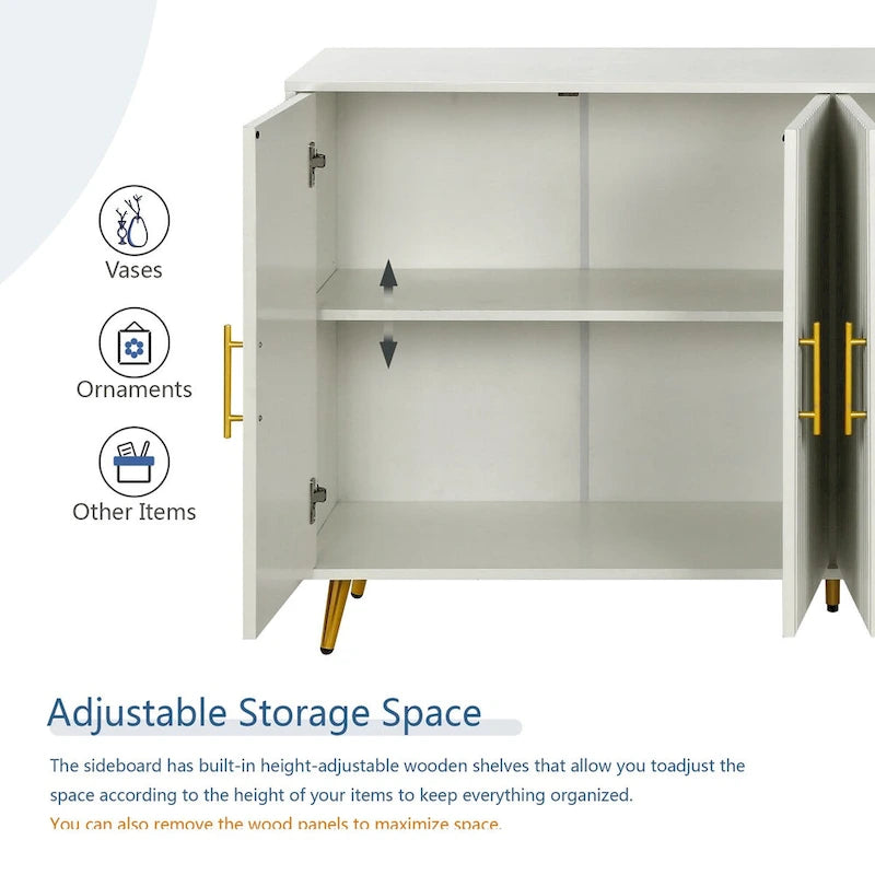 Wood Tv Stand With Storage Cabinet & Adjustable Shelves