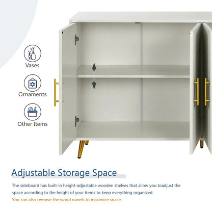 Wood Tv Stand With Storage Cabinet & Adjustable Shelves