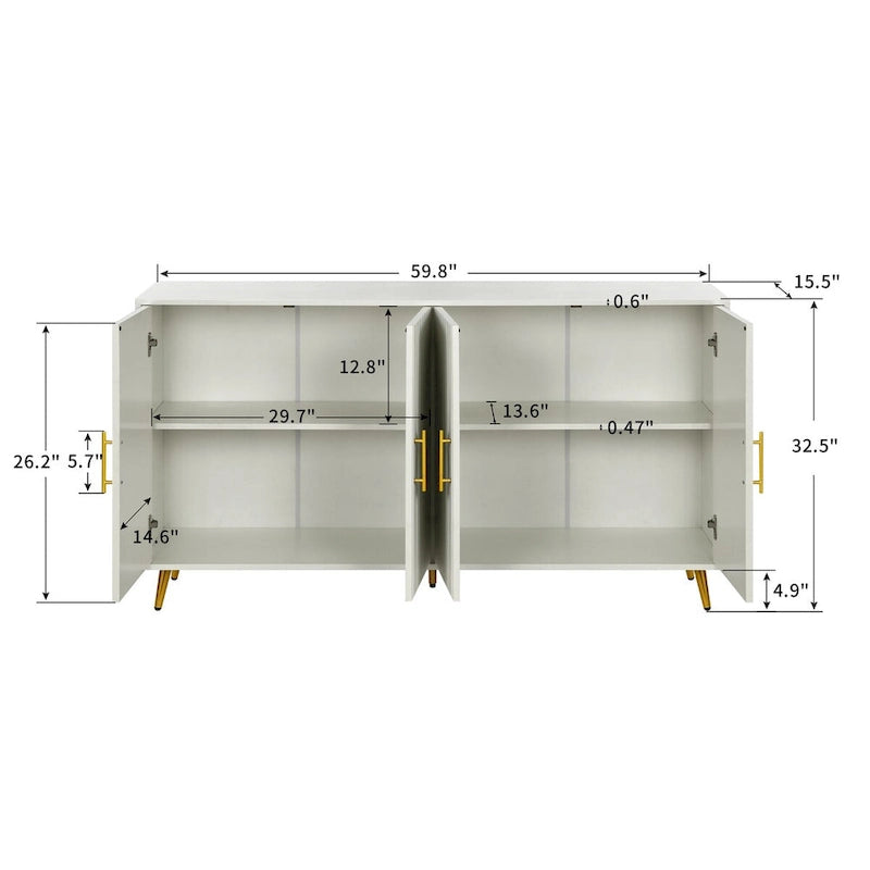 Wood Tv Stand With Storage Cabinet & Adjustable Shelves
