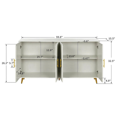 Wood Tv Stand With Storage Cabinet & Adjustable Shelves
