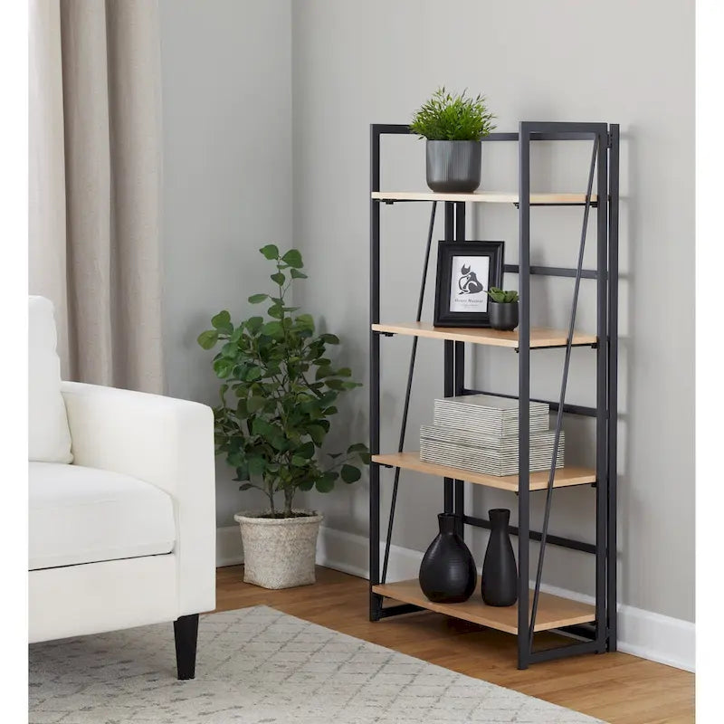 Dakota Contemporary Bookcase in Painted Metal and Natural Wood