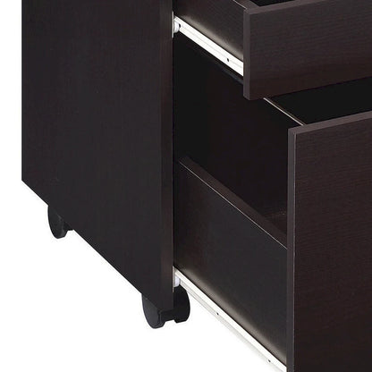26 Inch 3 Drawer Mobile File Cabinet, Smooth Caster Wheels, Dark Cappuccino