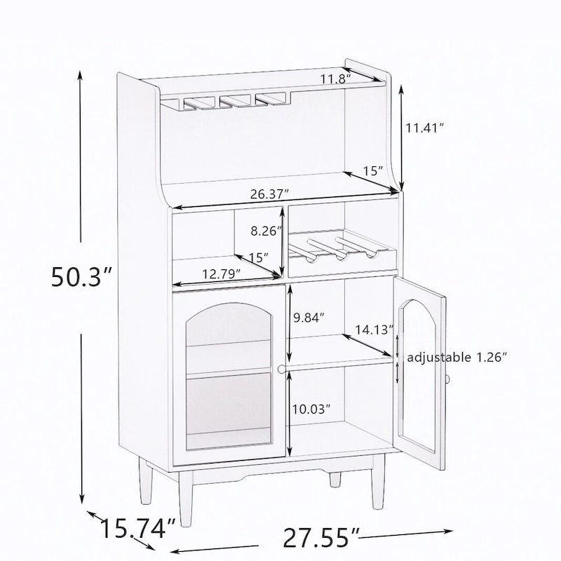 Living Room Wine Cabinet with Removable Wine Rack and Wine Glass Rack - 27.56L * 15.75W * 50.39H