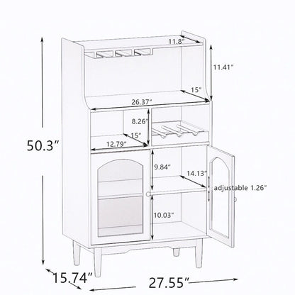 Living Room Wine Cabinet with Removable Wine Rack and Wine Glass Rack - 27.56L * 15.75W * 50.39H