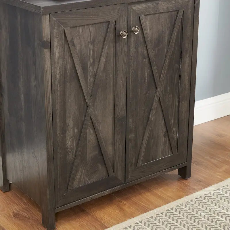 Coffee Bar Cabinet with Hollow Out Barn Design Wood Cabinet