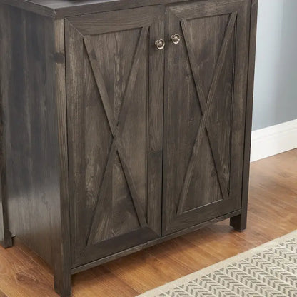 Coffee Bar Cabinet with Hollow Out Barn Design Wood Cabinet