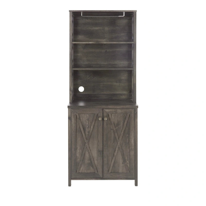 Coffee Bar Cabinet with Hollow Out Barn Design Wood Cabinet