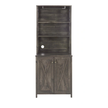 Coffee Bar Cabinet with Hollow Out Barn Design Wood Cabinet