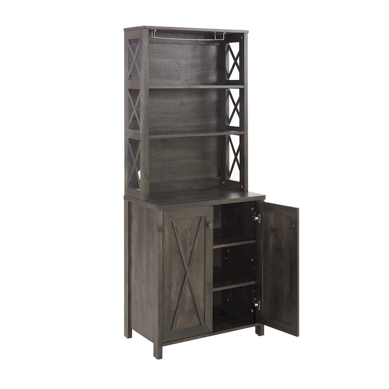 Coffee Bar Cabinet with Hollow Out Barn Design Wood Cabinet