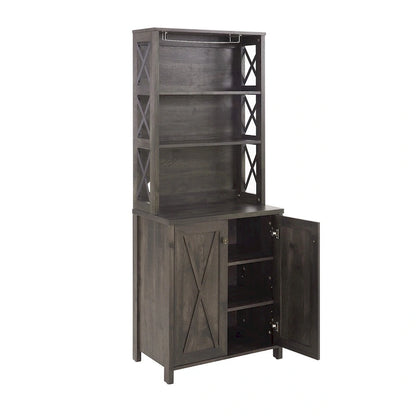 Coffee Bar Cabinet with Hollow Out Barn Design Wood Cabinet