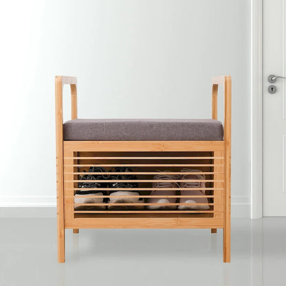 Proman Products SH17236 Cambridge Bamboo Square Storage Shoe bench, Natural, 19.5 W x 19.5 D x 21.5 H