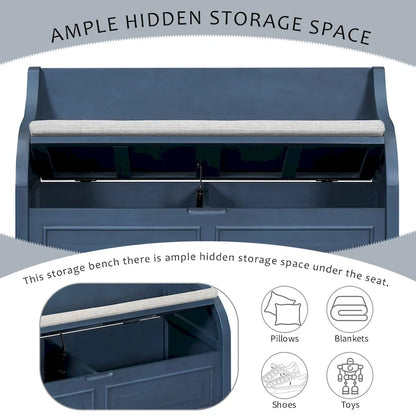 Rustic Style Solid wood Entryway Multifunctional Storage Bench with Safety Hinge