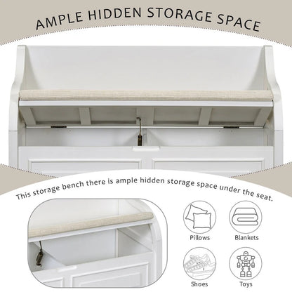 Rustic Style Solid wood Entryway Multifunctional Storage Bench with Safety Hinge