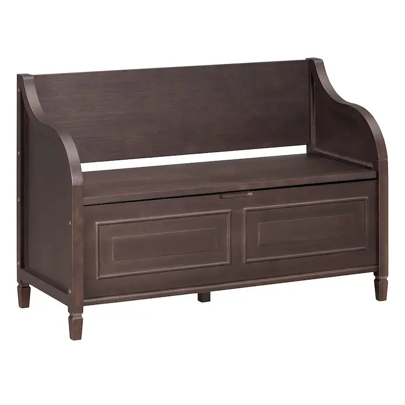 Rustic Style Solid wood Entryway Multifunctional Storage Bench with Safety Hinge