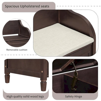 Rustic Style Solid wood Entryway Multifunctional Storage Bench with Safety Hinge