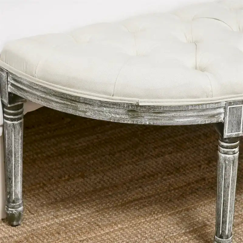 Semi-Circle Tufted Design End of Bed Bench with Rubber Wood Legs