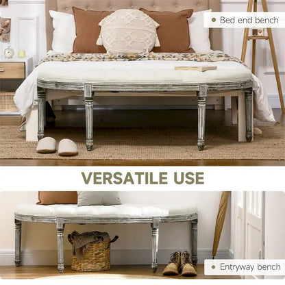 Semi-Circle Tufted Design End of Bed Bench with Rubber Wood Legs