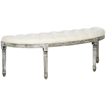 Semi-Circle Tufted Design End of Bed Bench with Rubber Wood Legs