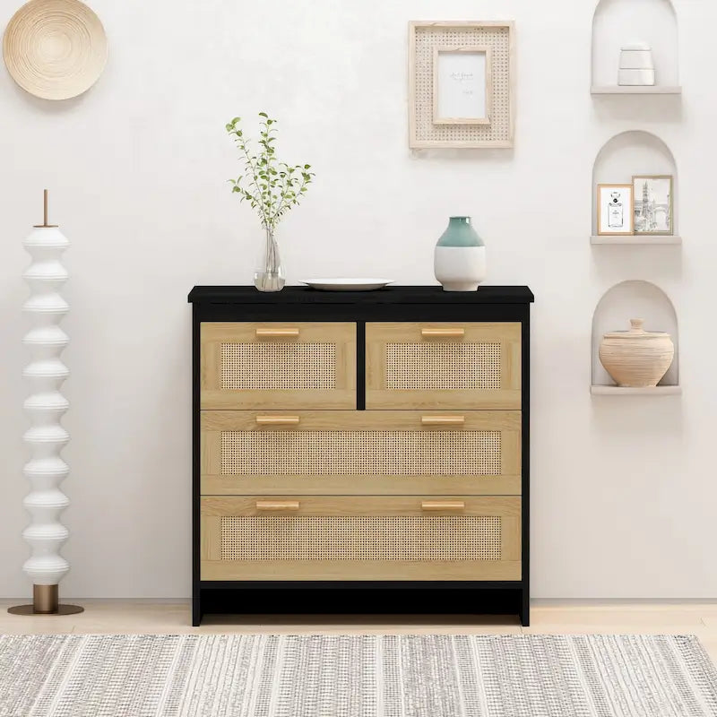 4 Drawers Rattan Cabinet,for Bedroom,Living Room,Dining Room,Hallways,Easy Assembly