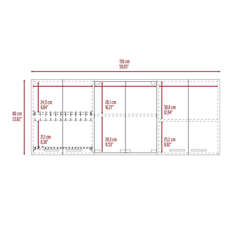 Superior 150 Wall Cabinet With Glass, Four Interior Shelves, Two Double Door