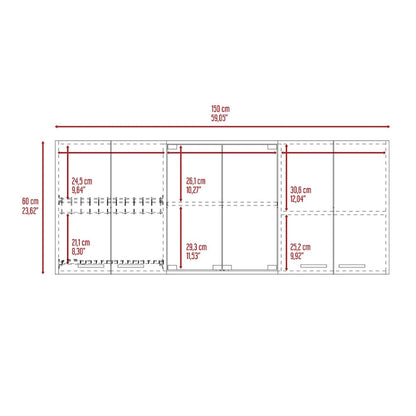 Superior 150 Wall Cabinet With Glass, Four Interior Shelves, Two Double Door