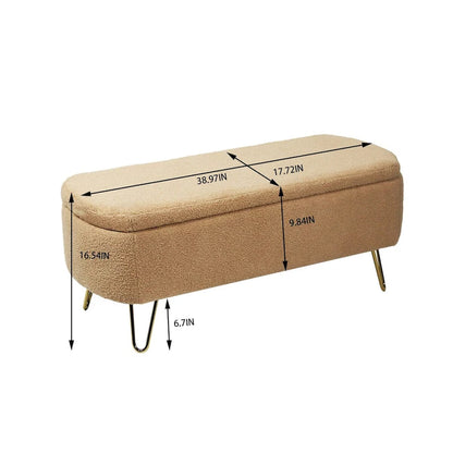 Storage Ottoman Bench for End of Bed Gold Legs,Faux Fur Entryway Bench Upholstered Padded with Storage for Living Room Bedroom