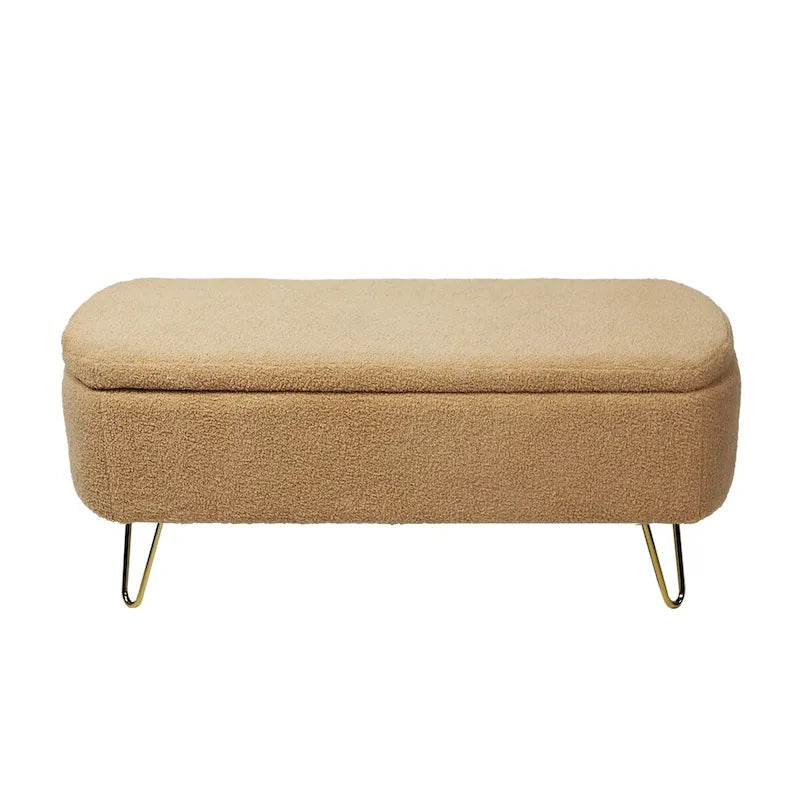 Storage Ottoman Bench for End of Bed Gold Legs,Faux Fur Entryway Bench Upholstered Padded with Storage for Living Room Bedroom