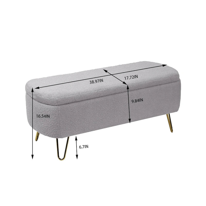 Storage Ottoman Bench for End of Bed Gold Legs,Faux Fur Entryway Bench Upholstered Padded with Storage for Living Room Bedroom