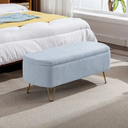 Storage Ottoman Bench for End of Bed Gold Legs,Faux Fur Entryway Bench Upholstered Padded with Storage for Living Room Bedroom
