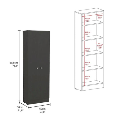 Multistorage Pantry Cabinet, Five Shelves, Double Door Cabinet