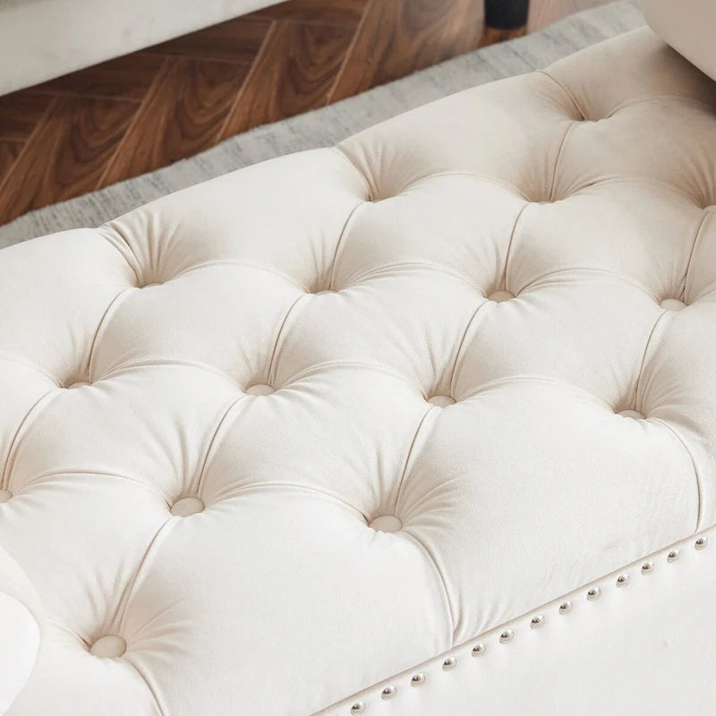 Storage Bench, 44.5-Inch Queen Velvet Button Bedside Bench, Entryway Living Room with Armrests, Nailhead Trim