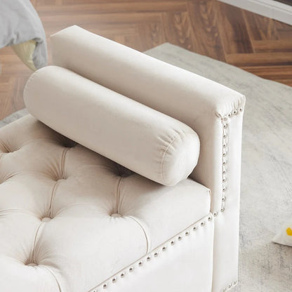Storage Bench, 44.5-Inch Queen Velvet Button Bedside Bench, Entryway Living Room with Armrests, Nailhead Trim