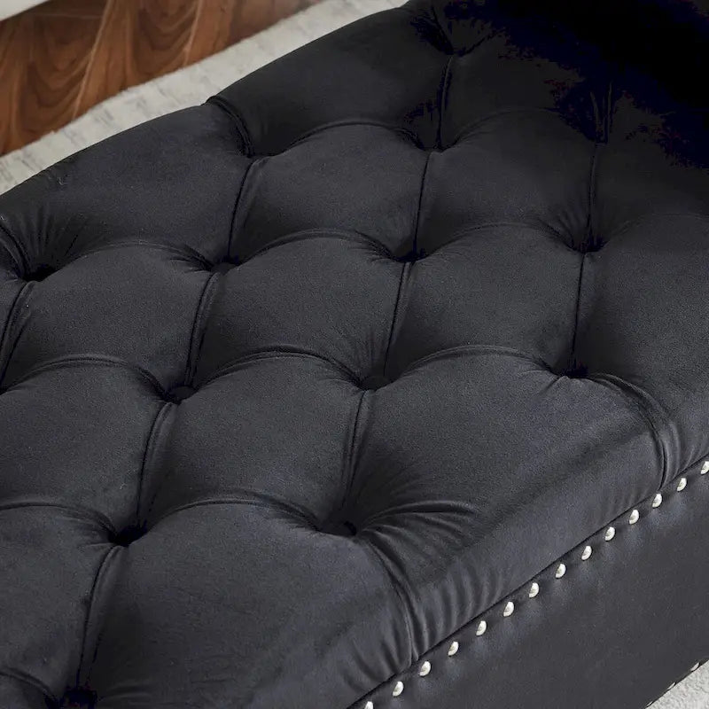 Storage Bench, 44.5-Inch Queen Velvet Button Bedside Bench, Entryway Living Room with Armrests, Nailhead Trim