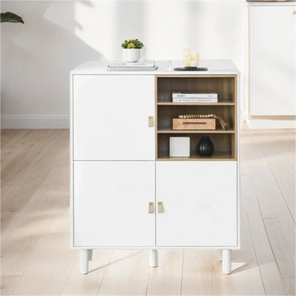 Modern Wood Sideboard Cabinet with Round Legs and Shelf - N/A
