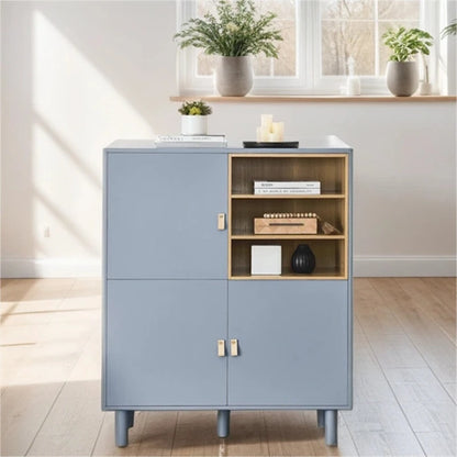 Modern Wood Sideboard Cabinet with Round Legs and Shelf - N/A