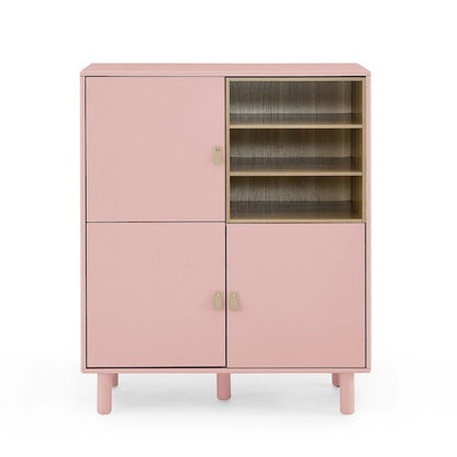 Modern Wood Sideboard Cabinet with Round Legs and Shelf - N/A