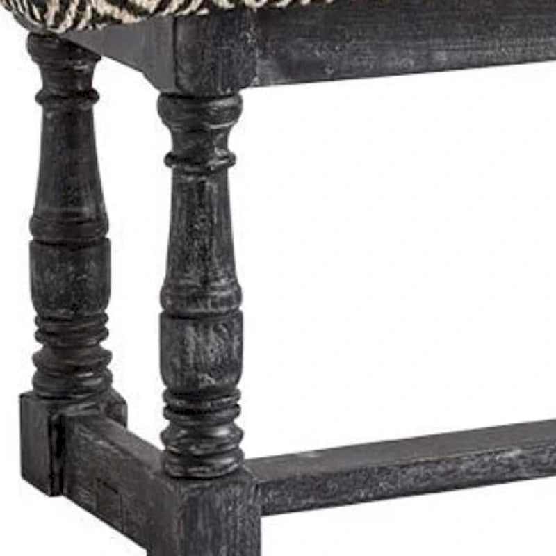 HomeRoots 56 Black and White and Gray Upholstered Cotton Blend Trellis Bench - 56