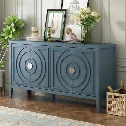 Retro Sideboard door with Circular Groove Design Round Metal Door Handle for Entrance, Dinning Room, Living Room (Gray)