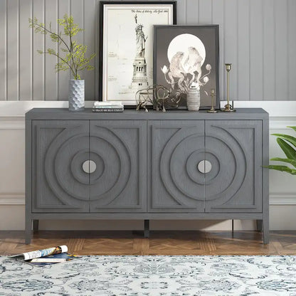 Retro Sideboard door with Circular Groove Design Round Metal Door Handle for Entrance, Dinning Room, Living Room (Gray)
