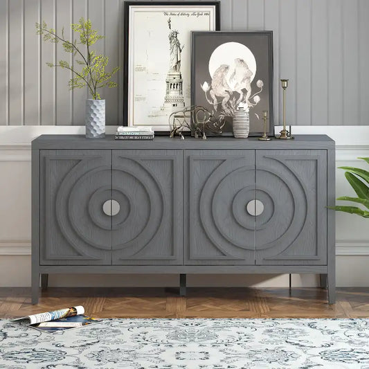 Retro Sideboard door with Circular Groove Design Round Metal Door Handle for Entrance, Dinning Room, Living Room (Gray)