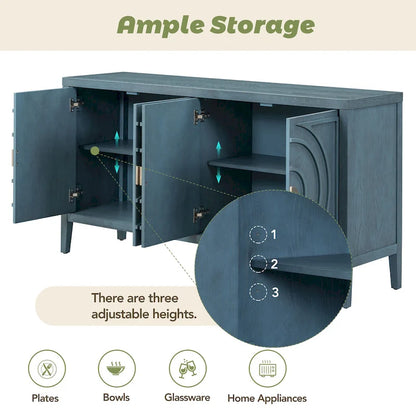 Retro Sideboard door with Circular Groove Design Round Metal Door Handle for Entrance, Dinning Room, Living Room (Gray)