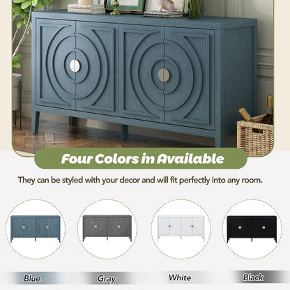 Retro Sideboard door with Circular Groove Design Round Metal Door Handle for Entrance, Dinning Room, Living Room (Gray)