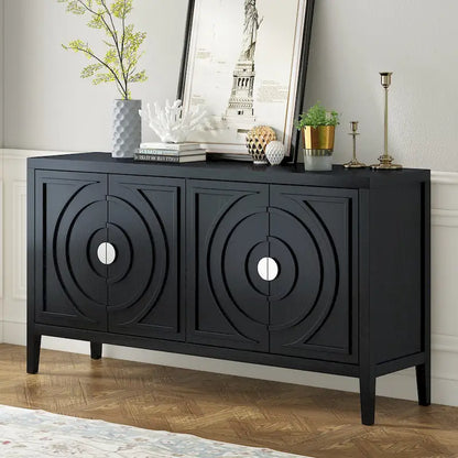 Retro Sideboard door with Circular Groove Design Round Metal Door Handle for Entrance, Dinning Room, Living Room (Gray)