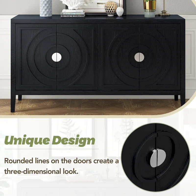 Retro Sideboard door with Circular Groove Design Round Metal Door Handle for Entrance, Dinning Room, Living Room (Gray)
