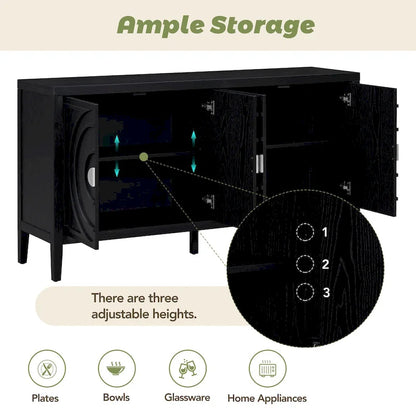 Retro Sideboard door with Circular Groove Design Round Metal Door Handle for Entrance, Dinning Room, Living Room (Gray)