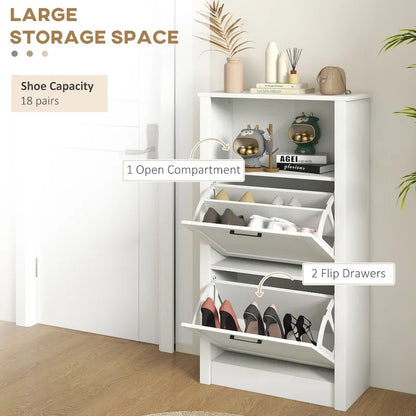Shoe Storage Cabinet with Open Compartment and 2 Flip Drawers