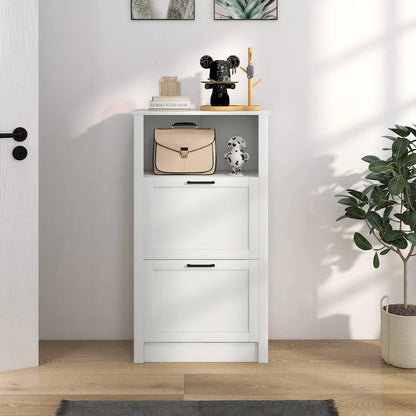 Shoe Storage Cabinet with Open Compartment and 2 Flip Drawers