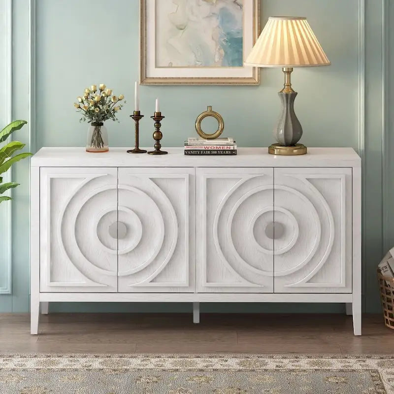 Retro Sideboard Door with Circular Groove Design Round Metal Door Handle